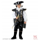 Pirata kostīms (140 cm) - krekls, mundieris ar apmetni, bikses ar apavu pārvalkiem, cepure