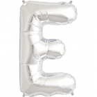 Burtu balons sudraba krāsā  "E",  87cm, folijas figūra paredzēta piepūšanai ar hēliju