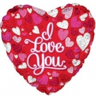 Folijas hēlija balons "Mīļu tevi" ar prizmatiskām sirdīm, 43 cm,