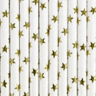 Papīra salmiņi balti ar zelta zvaigznēm, 19.5 cm, 10 gab. 