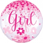 Caurspīdigs hēlija balons bērna piedzimšana, rozā, ar konfeti, izmērs 73cm