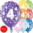 12"/30 cm lateksa baloni, 4  dzimšanas diena, assortimenta  dažadas krasas, 15 gab.