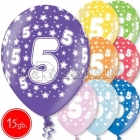 12"/30 cm lateksa baloni, 5 dzimšanas diena, assortimenta  dažadas krasas, 15 gab.