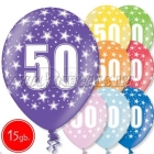 12"/30 cm lateksa baloni, 50 dzimšanas diena, assortimenta  dažadas krasas, 15 gab.