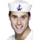 Jūrnieka stila cepurīte, balta ar zilu enkuru