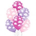 "Rozā mākoņi" 12"/30 cm lateksa baloni 6 gab. Pastelis: 004 Gaiši Rozā, 009 Gaiši violets, 010 Koši Rozā. Druka: 1 Krāsa(s) / 5 