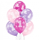 1.Dzimšanas Diena meitenei 12″/30cm lateksa baloni, 6 gab. Pastelis: 004 Gaiši Rozā, 009 Gaiši Violets, 010 Koši Rozā. Druka 1 