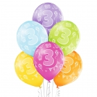 3.Dzimšanas Diena 12"/30 cm lateksa baloni  6 gab. Pastelis: 008 Abolu Zaļš, 117 Koši Dzeltens, 007 Oranžs, 010 Koši Rozā, 009 