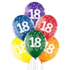 18.Dzimšanas Diena 12"/30 cm lateksa baloni 6 gab. Caurspīdīgi:  035 Zaļš, 036 Dzeltens, 037 Oranžs, 131 Koši Sarkans, 023 Koši