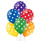 Punktaini baloni - 30 cm. baloni, 6 gab., standarta krāsas – zaļš, dzeltens, oranžs, sarkans, violets, zils.