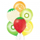 Augļi – 30 cm. baloni 6 gab., pastelis: dzeltens, oranžs zaļš ābols, laims, sarkans un vanils. apdruka 1 krāsā / 5 pusēs