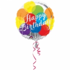Folija balons - Dzimšanas diena: krāsainie baloni - izmērs 43cm, piepūšams ar hēliju vai gaisu