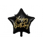 Folija balons Dzimšanas dienai – Melna ar zeltu zvaigzne Happy Birthday – 43cm, piepūšams ar hēliju vai gaisu