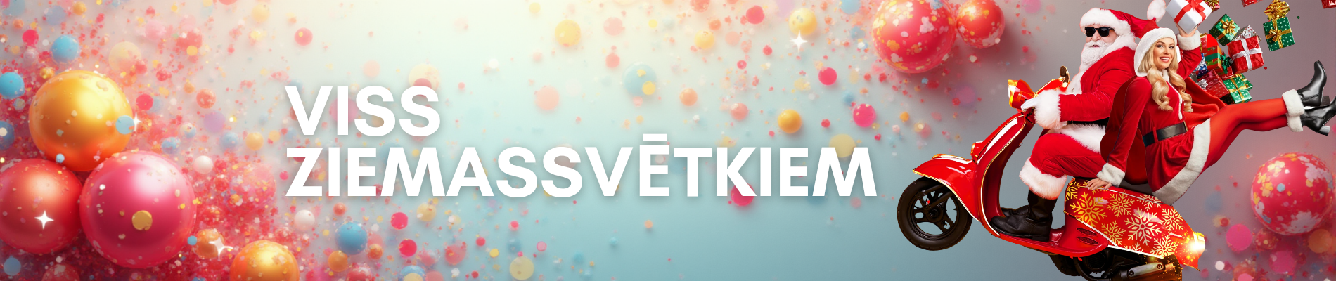 Ziemassvētku un Jaunā gada svinēšanai - telpu dekorācijas, galda rotas, baloni, karnevāla maskas, kostīmi, tērpi, parūkas, aksesuāri