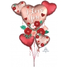 Букет из шаров "С Любовью". В букете 5 шаров с гелием - 1 x большое сердце и 4 x 43 cm сердечка, наполняется гелием