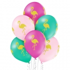 "Фламинго", 6 шт. 12"/30 см. шары из латекса Пастель, цвет: 004 Светло-розовый, 005 Зелёный, 010 Фуксия. Печать: 1 Цвет(а) / 4 С