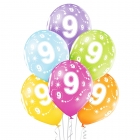 9.Dzimšanas Diena 12"/30 cm lateksa baloni  6 gab. Pastelis: 008 Abolu Zaļš, 117 Koši Dzeltens, 007 Oranžs, 010 Koši Rozā, 009 
